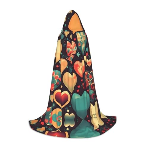 QHZLY 110 cm – 170 cm, bunte Herzen, Kapuzenumhang, Größe M für Festival, Cosplay, Maskerade, Bühne und Themenparty QHZLY 110 cm – 170 cm, bunte Herzen, Kapuzenumhang, Größe M für Festival, Cosplay, Maskerade, Bühne und Themenparty von QHZLY