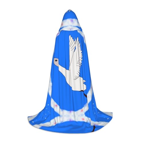 QHZLY 110 cm – 170 cm, fliegende weiße Gänse-Kapuzenumhang, Größe S für Festival, Cosplay, Maskerade, Bühne und Themenparty von QHZLY
