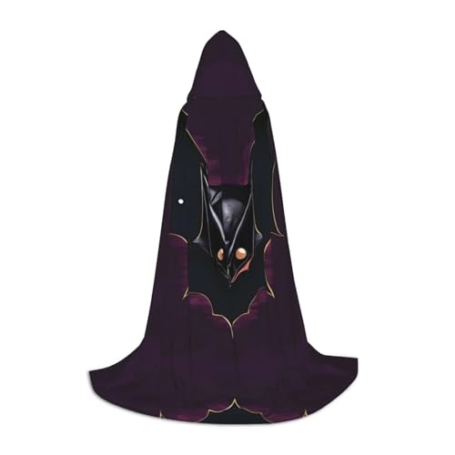 QHZLY 110 cm - 170 cm, schwarzer Geisterfledermaus-Kapuzenumhang, Größe L, für Festival, Cosplay, Maskerade, Bühne und Themenparty von QHZLY