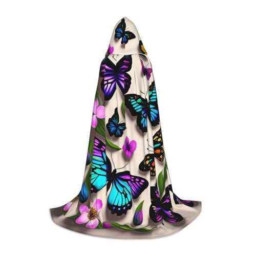 QHZLY 110 cm – 170 cm, violette, blaue und gelbe Schmetterlinge, Kapuzenumhang, Größe L, für Festival, Cosplay, Maskerade, Bühne und Themenparty QHZLY 110 cm – 170 cm, violette, blaue und gelbe Schmetterlinge, Kapuzenumhang, Größe L, für Festival, Cosplay, Maskerade, Bühne und Themenparty von QHZLY