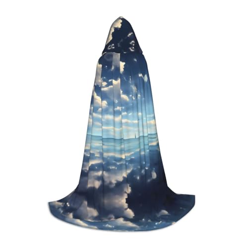 QHZLY 110 cm – 170 cm, weiße Wolken über dem Meer, Kapuzenumhang, Größe L, für Festival, Cosplay, Maskerade, Bühne und Themenparty von QHZLY