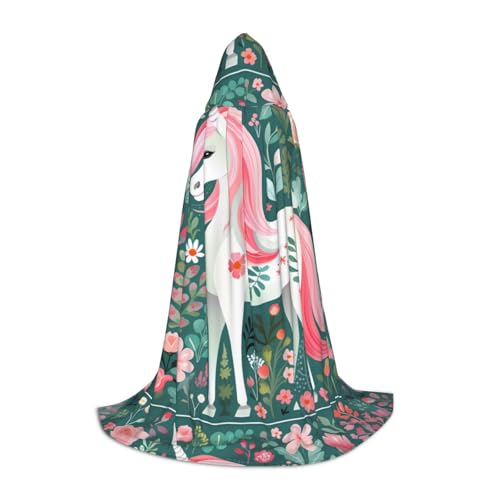 QHZLY Einhorn mit rosa Haaren Kapuzenumhang L für Teenager Langer Umhang Cosplay Maskerade Bühnenkostüm Comic-Con Karneval Rollenspiel von QHZLY