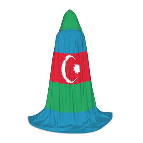 QHZLY Flagge von Aserbaidschan Kapuzenumhang L für Teenager Langer Umhang Cosplay Maskerade Bühnenkostüm Comic-Con Karneval Rollenspiel von QHZLY