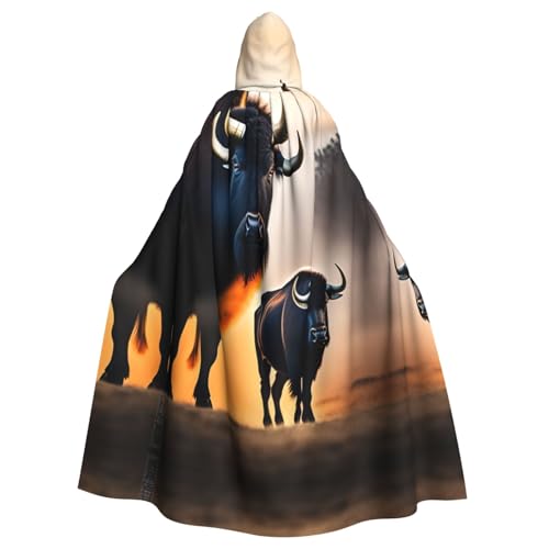 QHZLY Halloween-Silhouette eines Büffel-Kapuzenumhangs für Erwachsene, Cosplay-Kostüm für Maskerade, Mottoparty, Bühnenaufführung von QHZLY