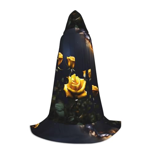 QHZLY Schöne gelbe Rosen Kapuzenumhang M für Teenager langer Umhang Cosplay Maskerade Bühnenkostüm Comic-Con Karneval Rollenspiel von QHZLY