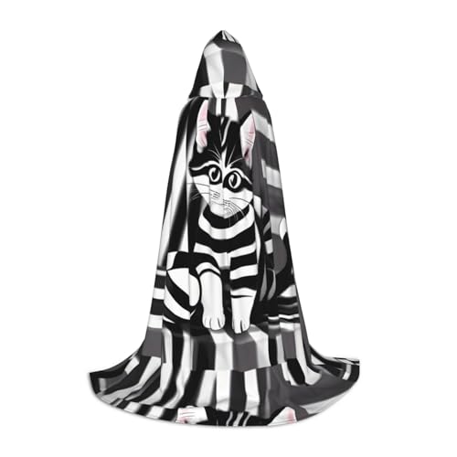 QHZLY Schwarz-weiß gestreiftes Kätzchen-Umhang mit Kapuze, M für Teenager, langer Umhang, Cosplay, Maskerade, Bühnenkostüm, Comic-Con, Karneval, Rollenspiel QHZLY Schwarz-weiß gestreiftes Kätzchen-Umhang mit Kapuze, M für Teenager, langer Umhang, Cosplay, Maskerade, Bühnenkostüm, Comic-Con, Karneval, Rollenspiel von QHZLY