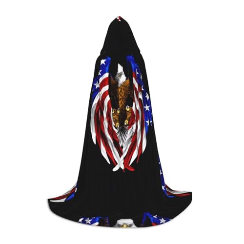 QHZLY USA-Flagge, Patriotischer Adler, Kapuzenumhang, M für Teenager, langer Umhang, Cosplay, Maskerade, Bühnenkostüm, Comic-Con, Karneval, Rollenspiel von QHZLY