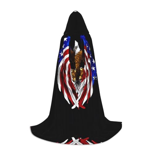 QHZLY Umhang mit Kapuze, Motiv: USA-Flagge, patriotischer Adler, Größe L, für Festival, Cosplay, Maskerade, Bühne und Themenparty, 110 cm - 170 cm von QHZLY