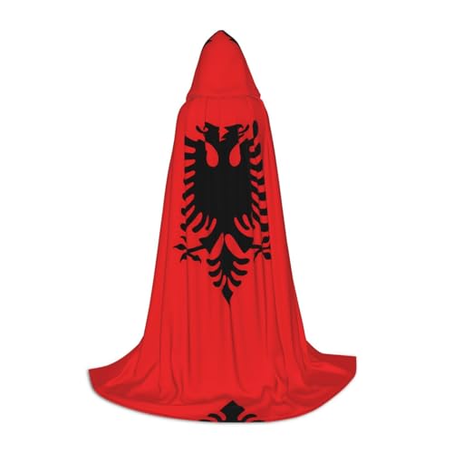 QHZLY Umhang mit Kapuze mit albanischer Flagge, Größe M, für Festival, Cosplay, Maskerade, Bühne und Mottoparty, 110 cm - 170 cm von QHZLY