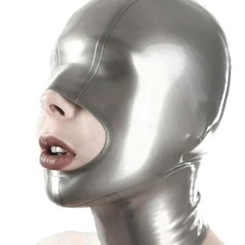 QIANGYTHENKO 100% Naturlatex Erwachsene Vollabdeckung Kapuze Maske Offener Mund Gesichtsmaske Kapuzen Kopfbedeckung Catsuit Zubehör Paar von QIANGYTHENKO