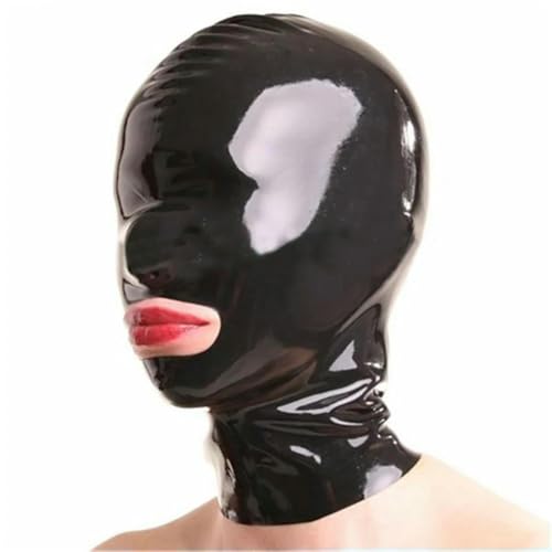 QIANGYTHENKO 100% Naturlatex Erwachsene Vollabdeckung Kapuze Maske Offener Mund Gesichtsmaske Kapuzen Kopfbedeckung Catsuit Zubehör Paar von QIANGYTHENKO