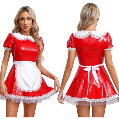 QIANGYTHENKO Damen-Kostüm für Diener, Cosplay, französisches Dienstmädchen-Kostüm mit Schürze, Kragen, Puffärmel, Rüschen, Spitze, Lolita, Sissy, Dienstmädchenkleid von QIANGYTHENKO