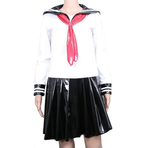 QIANGYTHENKO Handgefertigte Schulmädchen-Leder-PVC-Uniform, Schülerkleidung für Matrosen, 3 Stück/Set von QIANGYTHENKO