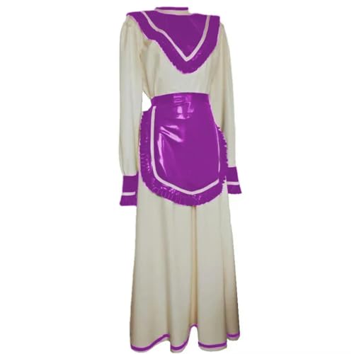 QIANGYTHENKO Handgefertigte Uniform mit Schürze, langärmelig, durchhängendes Plisseekleid, PVC-Leder, Dienstmädchen, Café, Arbeitskleidung, Kostüme von QIANGYTHENKO