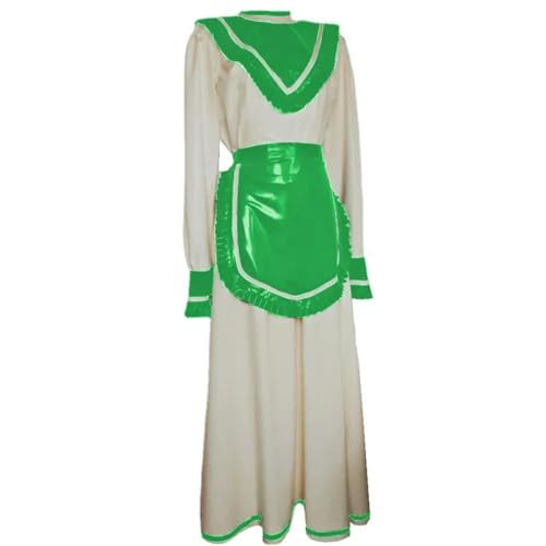 QIANGYTHENKO Handgefertigte Uniform mit Schürze, langärmelig, durchhängendes Plisseekleid, PVC-Leder, Dienstmädchen, Café, Arbeitskleidung, Kostüme von QIANGYTHENKO