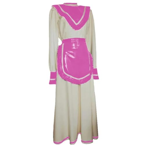 QIANGYTHENKO Handgefertigte Uniform mit Schürze, langärmelig, durchhängendes Plisseekleid, PVC-Leder, Dienstmädchen, Café, Arbeitskleidung, Kostüme von QIANGYTHENKO