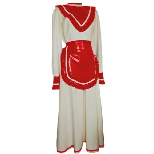 QIANGYTHENKO Handgefertigte Uniform mit Schürze, langärmelig, durchhängendes Plisseekleid, PVC-Leder, Dienstmädchen, Café, Arbeitskleidung, Kostüme von QIANGYTHENKO