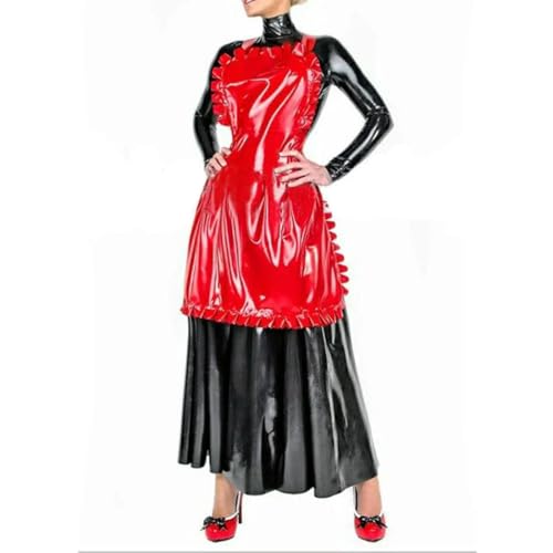 QIANGYTHENKO Leder-Kostüm, Uni, Dienstmädchen-Outfit, abschließbares Kleid mit Schürze, langärmelig, Kleider, Uniform, Party, Club, Größe 7XL, rot, 38 QIANGYTHENKO Leder-Kostüm, Uni, Dienstmädchen-Outfit, abschließbares Kleid mit Schürze, langärmelig, Kleider, Uniform, Party, Club, Größe 7XL, rot, 38 von QIANGYTHENKO