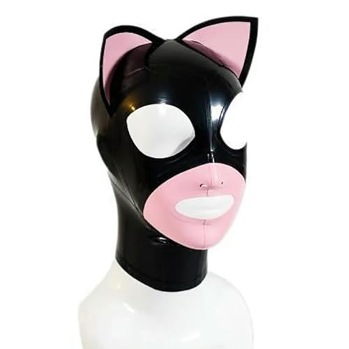 QIANGYTHENKO Schwarze Kapuze aus 100 % Naturlatex, mit weißen Katzenohren, Reißverschluss, offene Augen, Mund, Gummimaske, Cosplay, Club, Kostüm-Requisiten QIANGYTHENKO Schwarze Kapuze aus 100 % Naturlatex, mit weißen Katzenohren, Reißverschluss, offene Augen, Mund, Gummimaske, Cosplay, Club, Kostüm-Requisiten von QIANGYTHENKO