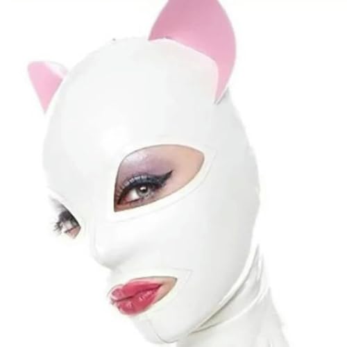 QIANGYTHENKO Schwarze Kapuze aus 100 % Naturlatex, mit weißen Katzenohren, Reißverschluss, offene Augen, Mund, Gummimaske, Cosplay, Club, Kostüm-Requisiten QIANGYTHENKO Schwarze Kapuze aus 100 % Naturlatex, mit weißen Katzenohren, Reißverschluss, offene Augen, Mund, Gummimaske, Cosplay, Club, Kostüm-Requisiten von QIANGYTHENKO