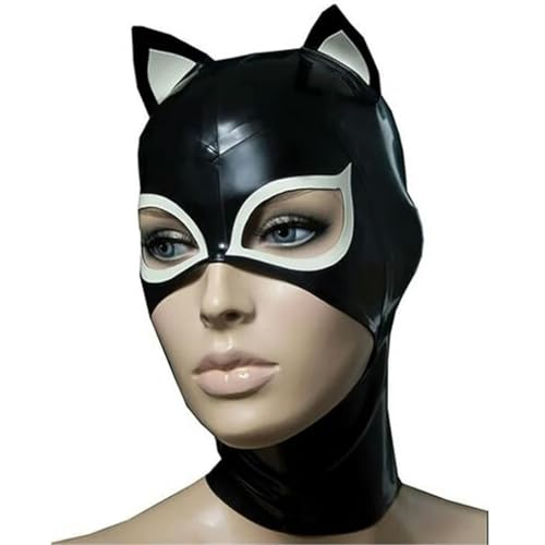 QIANGYTHENKO Schwarze Kapuze aus 100 % Naturlatex, mit weißen Katzenohren, Reißverschluss, offene Augen, Mund, Gummimaske, Cosplay, Club, Kostüm-Requisiten QIANGYTHENKO Schwarze Kapuze aus 100 % Naturlatex, mit weißen Katzenohren, Reißverschluss, offene Augen, Mund, Gummimaske, Cosplay, Club, Kostüm-Requisiten von QIANGYTHENKO