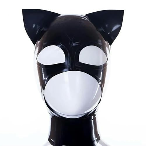 QIANGYTHENKO Schwarze Kapuze aus 100 % Naturlatex mit weißen Katzenohren, Reißverschluss hinten, offene Augen, Mund, Gummimaske, Cosplay, Club, Kostüm-Requisiten QIANGYTHENKO Schwarze Kapuze aus 100 % Naturlatex mit weißen Katzenohren, Reißverschluss hinten, offene Augen, Mund, Gummimaske, Cosplay, Club, Kostüm-Requisiten von QIANGYTHENKO