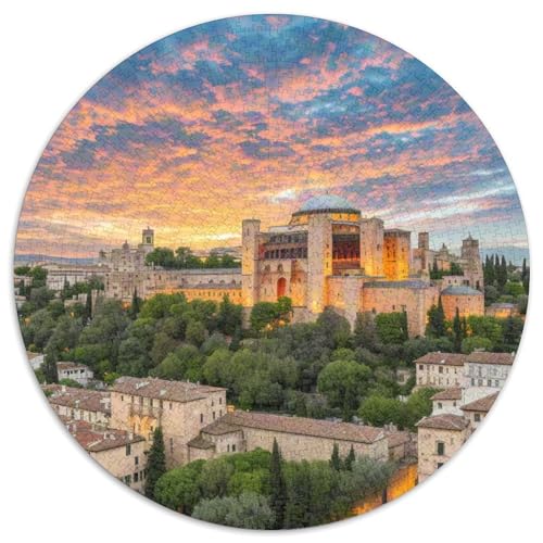 Alhambra, Spanien 1000 Teile Künstlerisches Jigsaw Puzzle Gebäude Rundpuzzle Schwieriges Großes Stressabbau-Spielzeug Für Erwachsene Kinder Kreativ 1000pcs (67.5x67.5cm) von QIAVXZIP