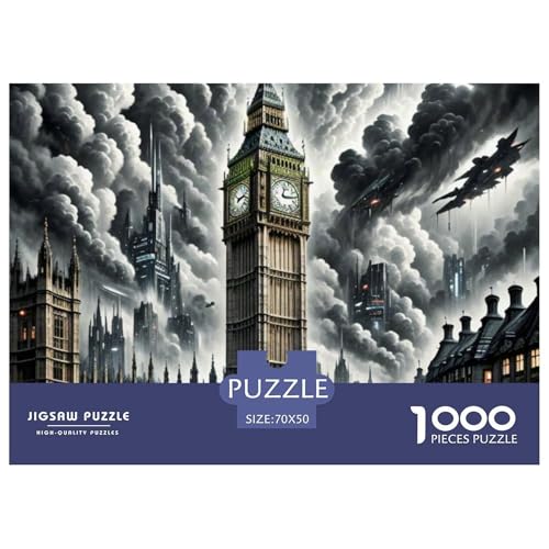 Big Ben, Großbritannien 1000 Teile Klassische Puzzle, Teile Passen Perfekt Zusammen, Geschicklichkeitsspiel, Premium Quality, Stressabbau-Spielzeug 70x50cm/1000pcs von QIAVXZIP
