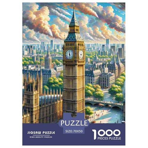 Big Ben, Großbritannien 1000 Teile Schwieriges Großes Puzzle, Familien, Teile Passen Perfekt Zusammen, Geschicklichkeitsspiel, Premium Quality, Pädagogisches 70x50cm/1000pcs von QIAVXZIP