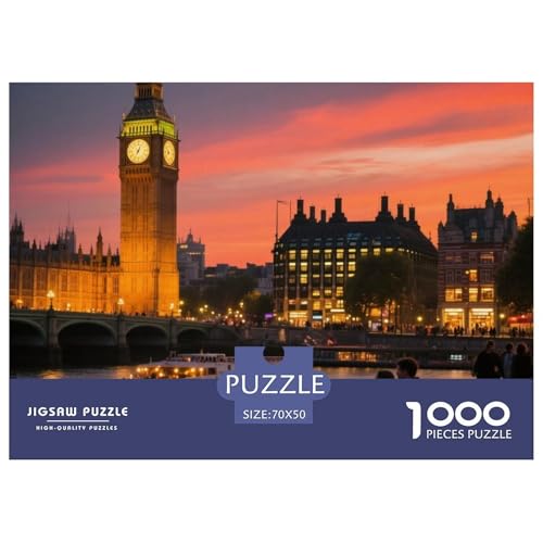 Big Ben, Großbritannien 1000 Teile Schwieriges Großes Puzzle, Teile Passen Perfekt Zusammen, Geschicklichkeitsspiel, Premium Quality, Pädagogisches 70x50cm/1000pcs von QIAVXZIP