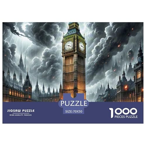 Big Ben, Großbritannien 1000 Teile Schwieriges Großes Puzzle, Teile Passen Perfekt Zusammen, Geschicklichkeitsspiel, Premium Quality, Stressabbau-Spielzeug 70x50cm/1000pcs von QIAVXZIP