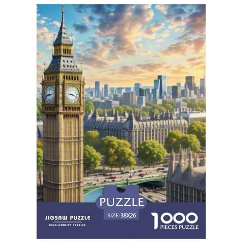 Big Ben, Großbritannien 1000 Teile Unmöglich Puzzles, Teile Passen Perfekt Zusammen, Geschicklichkeitsspiel, Premium Quality, Stressabbau-Spielzeug 38x26cm/1000pcs von QIAVXZIP