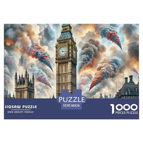 Big Ben, Großbritannien 1000 Teile Unmöglich Puzzles, Teile Passen Perfekt Zusammen, Geschicklichkeitsspiel, Premium Quality, Stressabbau-Spielzeug 38x26cm/1000pcs von QIAVXZIP