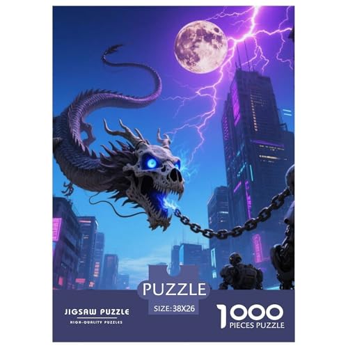 Bone Dragon Skimming Nacht 1000 Teile Anspruchsvolles Puzzle Und Kinder, Teile Passen Perfekt Zusammen, Geschicklichkeitsspiel, Premium Quality, Pädagogisches 38x26cm/1000pcs von QIAVXZIP