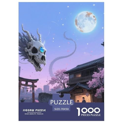 Bone Dragon Skimming Nacht 1000 Teile Anspruchsvolles Puzzle Und Kinder, Teile Passen Perfekt Zusammen, Geschicklichkeitsspiel, Premium Quality, Pädagogisches 70x50cm/1000pcs von QIAVXZIP