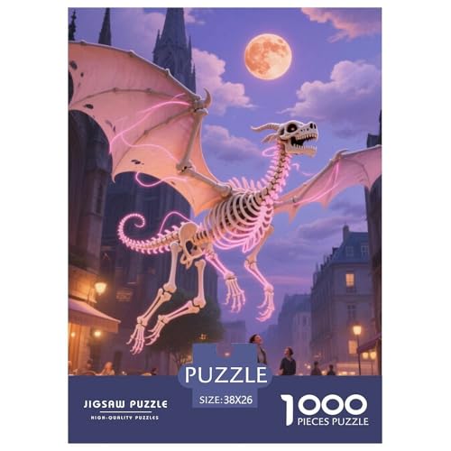 Bone Dragon Skimming Nacht 1000 Teile Klassische Puzzle, Familien, Teile Passen Perfekt Zusammen, Geschicklichkeitsspiel, Premium Quality, Stressabbau-Spielzeug 38x26cm/1000pcs von QIAVXZIP