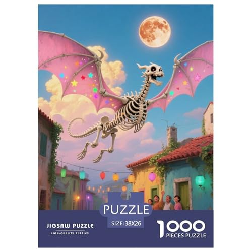 Bone Dragon Skimming Nacht 1000 Teile Klassische Puzzle, Teile Passen Perfekt Zusammen, Geschicklichkeitsspiel, Perfekt Für Spieleabende, Stressabbau-Spielzeug 38x26cm/1000pcs von QIAVXZIP