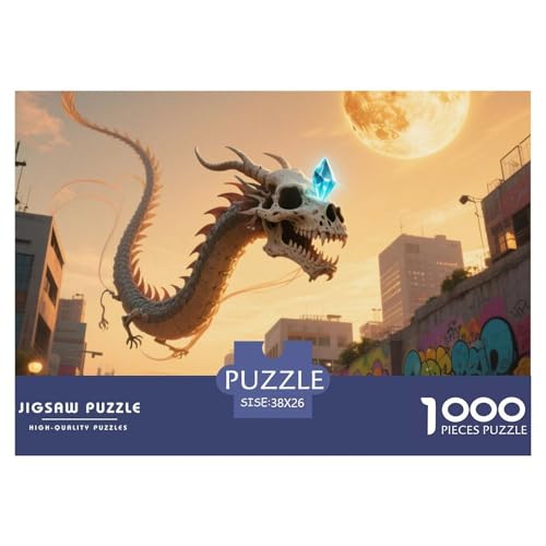 Bone Dragon Skimming Nacht 1000 Teile Klassische Puzzle, Teile Passen Perfekt Zusammen, Geschicklichkeitsspiel, Perfekt Für Spieleabende, Stressabbau-Spielzeug 38x26cm/1000pcs von QIAVXZIP