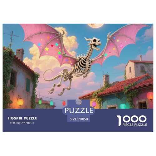 Bone Dragon Skimming Nacht 1000 Teile Klassische Puzzle, Teile Passen Perfekt Zusammen, Geschicklichkeitsspiel, Premium Quality, Pädagogisches 70x50cm/1000pcs von QIAVXZIP