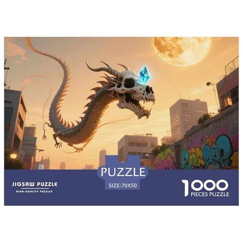 Bone Dragon Skimming Nacht 1000 Teile Klassische Puzzle, Teile Passen Perfekt Zusammen, Geschicklichkeitsspiel, Premium Quality, Stressabbau-Spielzeug 70x50cm/1000pcs Bone Dragon Skimming Nacht 1000 Teile Klassische Puzzle, Teile Passen Perfekt Zusammen, Geschicklichkeitsspiel, Premium Quality, Stressabbau-Spielzeug 70x50cm/1000pcs von QIAVXZIP