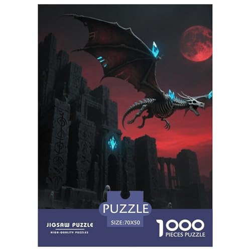 Bone Dragon Skimming Nacht 1000 Teile Klassische Puzzle Und Kinder, Teile Passen Perfekt Zusammen, Geschicklichkeitsspiel, Perfekt Für Spieleabende, Pädagogisches 70x50cm/1000pcs von QIAVXZIP
