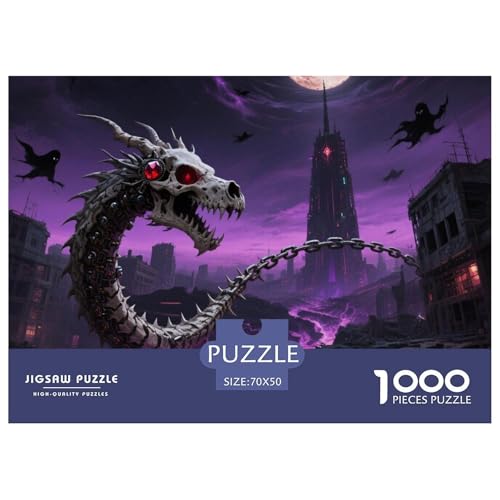 Bone Dragon Skimming Nacht 1000 Teile Klassische Puzzle Und Kinder, Teile Passen Perfekt Zusammen, Geschicklichkeitsspiel, Premium Quality, Pädagogisches 70x50cm/1000pcs von QIAVXZIP