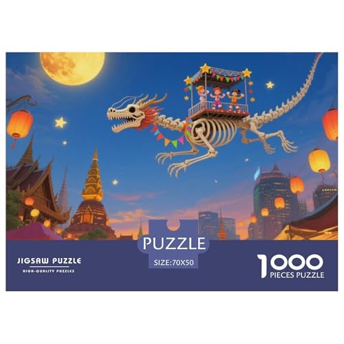 Bone Dragon Skimming Nacht 1000 Teile Klassische Puzzle Und Kinder, Teile Passen Perfekt Zusammen, Geschicklichkeitsspiel, Premium Quality, Pädagogisches 70x50cm/1000pcs von QIAVXZIP