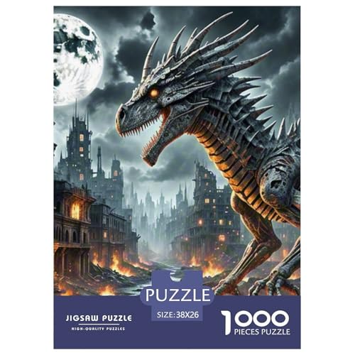 Bone Dragon Skimming Nacht 1000 Teile Schwieriges Großes Puzzle, Teile Passen Perfekt Zusammen, Geschicklichkeitsspiel, Perfekt Für Spieleabende, Pädagogisches 38x26cm/1000pcs von QIAVXZIP