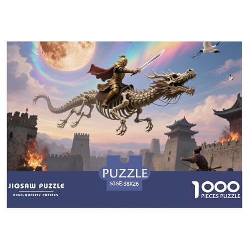 Bone Dragon Skimming Nacht 1000 Teile Schwieriges Großes Puzzle, Teile Passen Perfekt Zusammen, Geschicklichkeitsspiel, Perfekt Für Spieleabende, Stressabbau-Spielzeug 38x26cm/1 von QIAVXZIP