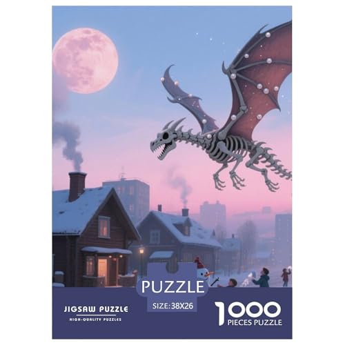 Bone Dragon Skimming Nacht 1000 Teile Schwieriges Großes Puzzle, Teile Passen Perfekt Zusammen, Geschicklichkeitsspiel, Premium Quality, Stressabbau-Spielzeug 38x26cm/1000pcs von QIAVXZIP