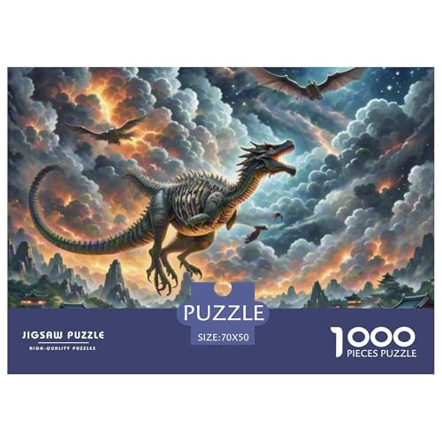 Bone Dragon Skimming Nacht 1000 Teile Schwieriges Großes Puzzle, Teile Passen Perfekt Zusammen, Geschicklichkeitsspiel, Premium Quality, Stressabbau-Spielzeug 70x50cm/1000pcs von QIAVXZIP