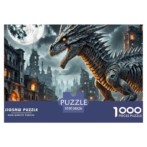 Bone Dragon Skimming Nacht 1000 Teile Unmöglich Puzzles, Familien, Teile Passen Perfekt Zusammen, Geschicklichkeitsspiel, Perfekt Für Spieleabende, Stressabbau-Spielzeug 38x26cm/1000pc von QIAVXZIP