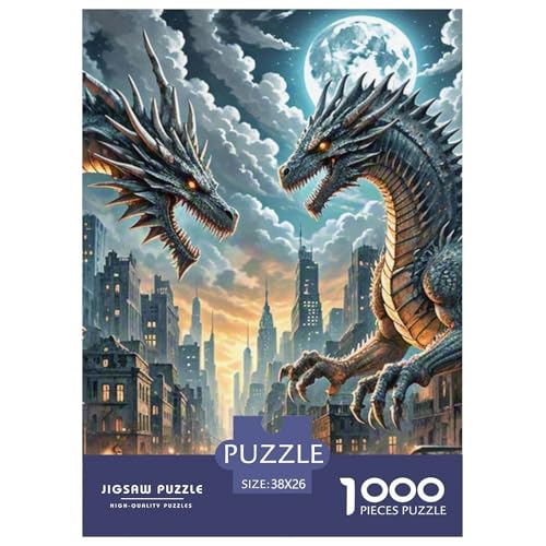 Bone Dragon Skimming Nacht 1000 Teile Unmöglich Puzzles, Familien, Teile Passen Perfekt Zusammen, Geschicklichkeitsspiel, Premium Quality, Pädagogisches 38x26cm/1000pcs von QIAVXZIP