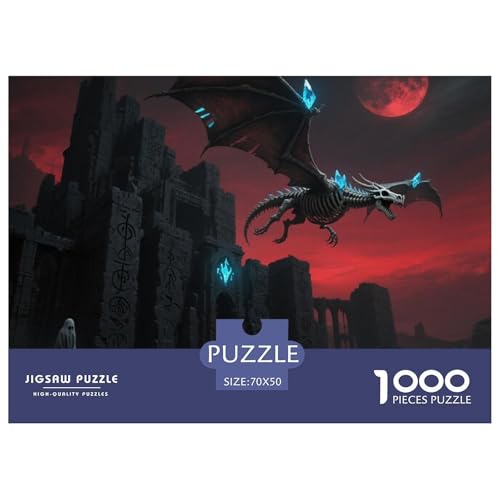 Bone Dragon Skimming Nacht 1000 Teile Unmöglich Puzzles, Teile Passen Perfekt Zusammen, Geschicklichkeitsspiel, Premium Quality, Stressabbau-Spielzeug 70x50cm/1000pcs von QIAVXZIP